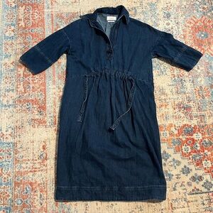 Toast dark rinse short-sleeved cinch waist denim dress